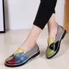 Sapatos casuais femininos mocassins remendos costura mulher verão senhoras apartamentos macio doces cores mocassins de couro genuíno mais tamanho