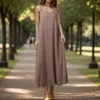 Casual Dresses Sexy Halter Dress Floor-length Ladies Cotton Linen Breathable Beach Long Party Club