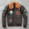 Giacca da volo Cappotto in pelle di vacchetta da uomo Ricamo Aviator Bomber G1 Air Force Abbigliamento invernale AviatiCoats Collo in vera pelliccia M-XL h18L #