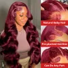 250 Density 99J Burgundy 13x6 Lace Frontal Wigs Remy Body Wave 30 40 Inch HD Transparent Human Hair Wigs for Women