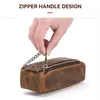 Wallets Retro Zipper Pen Pencil Bag Handmade Vintage Genuine Leather Pens Case Storage Pouch School Stationary Large Capacity Easy Carry