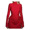 Casual Dresses Slim Fit Mini Dress Elegant Solid Color With Flap Pockets Elastic Waist Long Sleeve Bodycon Female For Women