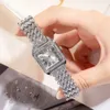 Luxe heren kijken vrouwen modieus vierkante Romeinse afgestudeerde horloge diamant dames kwarts