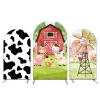 Gardiner Cow Prints Farm Birthday Arch Cover Chiara Bakgrundsgrunder Windmill Barn Vägg Foto Bakgrund för barn Baby Shower Party Decoration