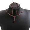 Französisches Mädchen Waldrosen-Ohrringe, romantisches rotes Blumen-Armband, einzigartiges Design-Halsketten-Set