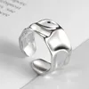 Bagues de cluster 925 Sterling Silver pour femmes Simple Minimaliste Rétro Or Large Ouvert Bague De Mode Bande Femelle Bijoux Cadeau