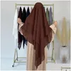 Vêtements ethniques 3 couches EID Prière Vêtement Overhead Hijab Long Khimar Ramdan Musulman Foulard Femmes Fl Er Veil Abaya Kaftan Drop Delive Oth95