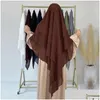 Ropa étnica 3 Capa Eid oración prenda de prenda superior Hijab Long Khimar Ramdan Musulmán Mujeres de cabezales Fl er Veil Abaya Kaftan Delive Oth95