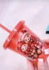 재사용 가능한 24oz/16oz Tumblers Snow Cup Water Bottle Coffee Juice Milk Tea 귀여운 플라스틱 콜드 컵 밀짚 뚜껑 휴대용 재사용 가능한 다양한 머그잔