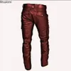 Mens Fashion PU Leather Motorcycle Pants Oversized Cargo for Men Solid Rock Streetwear Faux Trousers 240315