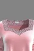 Plus -storlek Casual Pink Velvet Sequin Patchwork Square Neck Blus Lång ärm Topps Lady Elegant Spring Autumn Party Clothing 240321