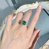 Bagues de cluster 925 Sterling Argent Zircone Cubique Cz Carré Vert Simulé Bague de Fiançailles Émeraude Pour Femmes Fine Bijoux