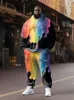 zooy L-9XL Herenpak Kleurblok Straat Carto Kleurband Spl Inkt Rainbow Universe Lg-mouwen Hoodie Joggingbroek Pak l1p2 #