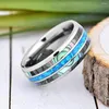 Pierłdy ślubne moda 8 mm srebrny kolor srebrny stal nierdzewna Abalone Shell Inlay Blue Opal for Women Band Biżuter