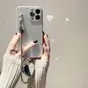 حالات الهاتف الخليوي مقاوم الصدمات الصدمات المعدنية سلسلة هاتفية Heart Mirror Case لـ iPhone 14 13 12 11 Mini XR X XS 7 8 Plus SE Back Cover Coque H240326