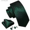 Neck Ties Neck Ties Dark Green Silk Tie Luxury Brand Elegant Woven Handkerchief Cufflinks Suit Necktie Sets Wedding Party Designer Barry.Wang 6551 Y240325