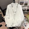 女性用ブラウスサテン中国語スタイルシャツシルク刺繍ビンテージ服春/夏ルーズフローラルトップスYcmyunyan