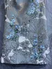 유럽 ​​스테이션 2024 봄/여름 라운드 넥 탱크 탑 자수 파란색 자두 꽃 꽃 꽃개비 우아한 인쇄 A- 라인 드레스