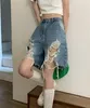 Damesjeans Zomer Hoge Taille Sexy Big Hole Losse Denim Vijfpunts Grote Maat Wijde Pijpen Broek