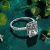 클러스터 링 925 스털링 실버 에메랄드 컷 입방 식 지르코니아 웨딩 밴드 CZ Promise Ring Fine Jewelry