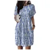 Vestidos casuais mulheres macio camiseta vestido de manga curta verão túnica floral impresso bolsos soltos estilo praia vintage