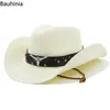 Wide Brim Hut Bucket Hats Bauhinia New Strow Western Herren Cowboy Hut Sommer Outdoor Strand Sonnenhut Sombrero Hombre J240325