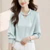 Blusas femininas elegante camisa de cetim para mulher halter o pescoço miçangas blusa mulher 2024 primavera solto sólido topos feminino ol senhora camisas blusas