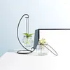 Vases suspendus bouteille transparente fleur avec étagère en fer Art conteneur hydroponique salon décoration de table de mariage