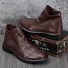Boots 2024 Leather For Men Brown Rubber Fashion Casual Shoes Male Comfortable Outdoor