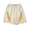 Trendy 2024 Summer New Product American Fashion Brand Hip Hop Embroidery Flame Casual Shorts Men's Wide Leg Pants Couple