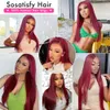 Sosatisfy reto 99J Bury Frente 13x4 HD HD transparente Red Wig Lace Human Front 180% Densidade perucas coloridas para mulheres pré -arrancadas com cabelos para bebês (22 polegadas)