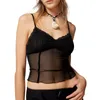 Tanques femininos Mulheres Y2K Lace Cami Tank Tops Sheer Malha Ver através de mangas Crop Top Backless Camisole Bustier Saindo