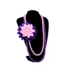 Choker Graduation Purple Pink Ribbon Corsage Flower Pearl Chain Sorority Ksilon Psi Naszyjniki