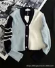 Buyers Store 2024 Spring New Tb Contrasting Small Milk Blue Patchwork Hollowed Out Front Short Back Long V-neck Knitted Cardigan for