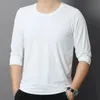 Mens Camisetas Manga Longa Slim Men T-Shirt Jovem Sólido Outono Tops Camiseta O-pescoço Para Meninos Masculinos Camiseta 240313