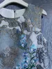 ヨーロッパ駅2024春/夏丸い首のタンクトップ刺繍ビーズプラムブロッサムエレガントなプリントAラインドレス