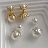 Stud Earrings Modern Jewelry High Quality Simulated Pearl 925 Silver Needle Back and Front for Women Girl Gift