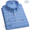 Oxford Men Fashion 100% Cotton Thin Long Sleeve Casual Slim Solid Color Plaid Print Stripe Formell klänning Skjorta plus 7xl 6xl 240322