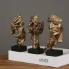 Esculturas nórdicas vintage silêncio é estátua de ouro resina pensador esculturas estatuetas decoração de casa resina artesanato decoração de escritório arte moderna estatua