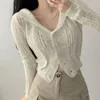 Magliette da donna Cardigan lavorato a maglia sottile Slim Fit tinta unita tinta unita manica lunga Kawaii Top corto Camicia da donna Y2k