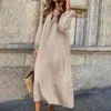 Casual Dresses Women Vintage Oversized Streetwear Cotton Linen Shirt For 2024 Spring Autumn Trendy V Neck Long Sleeve Maxi Dress