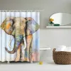 Cortinas de animales con estampado de elefante africano, cortinas de ducha de baño Frabic, cortina de baño de poliéster impermeable con ganchos