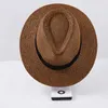 Szerokie brzegowe czapki wiadra czapki moda unisex panama słomiana kapelusz męski Summer Beach Flat Słaska Kapelusz Słońce szerokie Brim Jazz Fedora Cowboy Sun Hat J240325