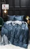 Slowdream Pure Blue Grey 100 Silk Bedding Set Beauty Healthy Queen King Silky Quilt Cover Pillwocase Flat Sheet eller Fitted Sheet6629484