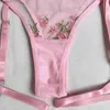 Sexy Set Ladys Fantasy Mesh Transparent Heavy duty Embroidered Flower Underwear Set Sexy Underwear Womens 3-piece Intimate Desire Hot Girl 18 C24325