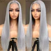 Brownbomb Grey Lace Front Pre Plucked Small Knots Ready to Wear, Gray Synthetic Hair Wigs for Women 26inch Long Straight Sier Wig