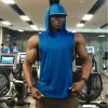 Ny Summer Cott Blank Bodybuilding Tank Top Men Fitn Hooded Vest Sleewel Hoodie Sporting Loose Workout Gym Clothing A7WL#