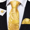 Gravatas de pescoço Gravatas de ouro latão jacquard seda masculina gravata lenço cufflink broche conjunto floral paisley gravata pino para presente de negócios de casamento masculino barry.wang y240325
