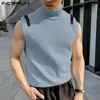 Men's Tank Tops Patchwork Turtleneck Sleeveless Knitted Streetwear Male Vests 2024 Summer Fashion Casual Men Clothing INCERUN