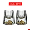 Tumblers 2pc Lüks Kristal Cam Altın Folyo S Gözlükleri Votka Sake Shochu Tequila Kupa Çift Dip Dağıtıcı Ana Bar Hediye Deliği Delive DHFB9